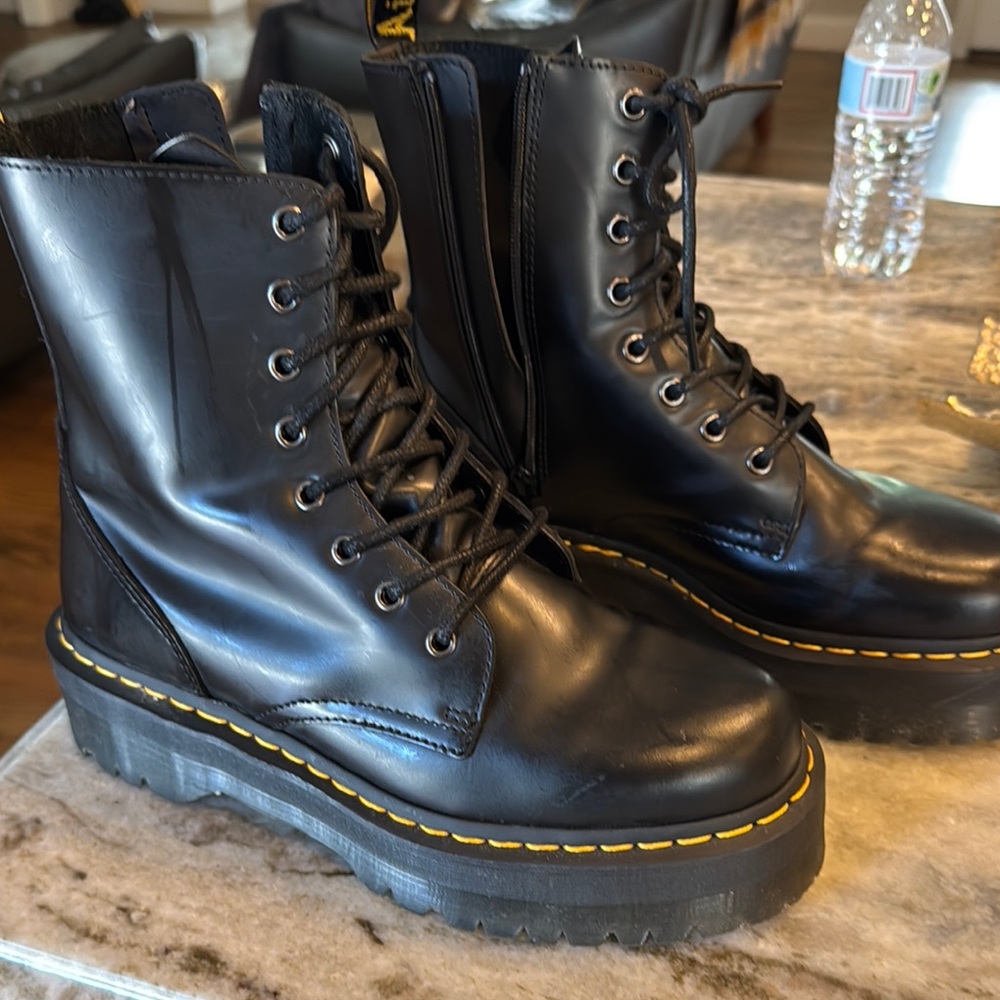 Dr. Martens Black Platform Boots with Glossy Leather